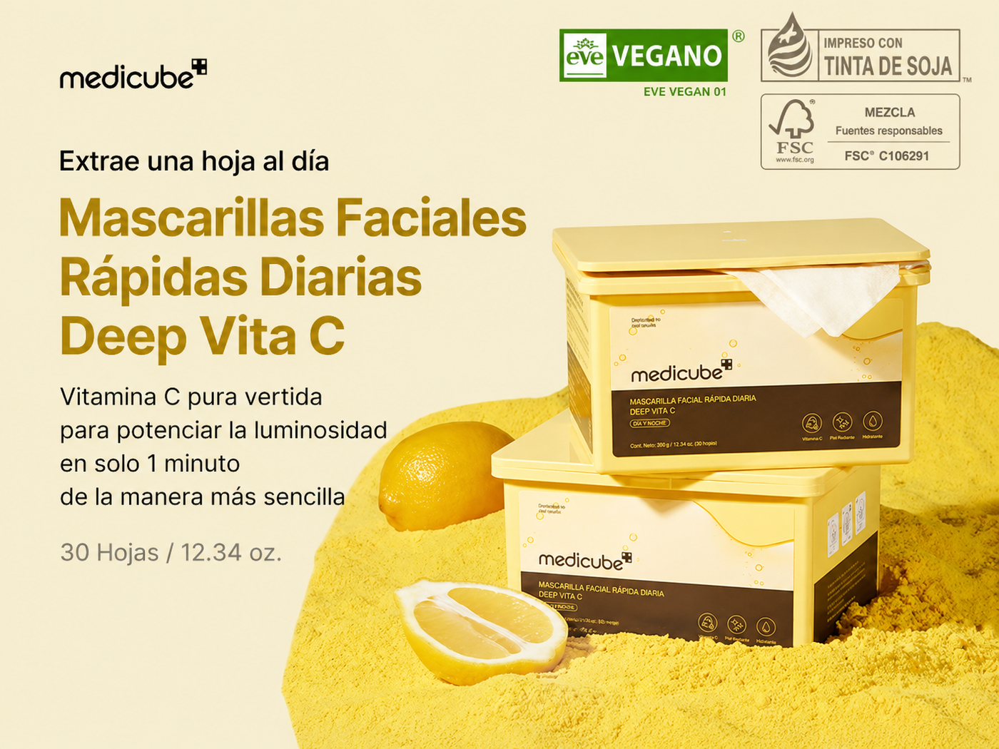 Medicube Mascarillas Diarias Rápidas Deep Vita C de 30 Hojas - Certificado Vegano