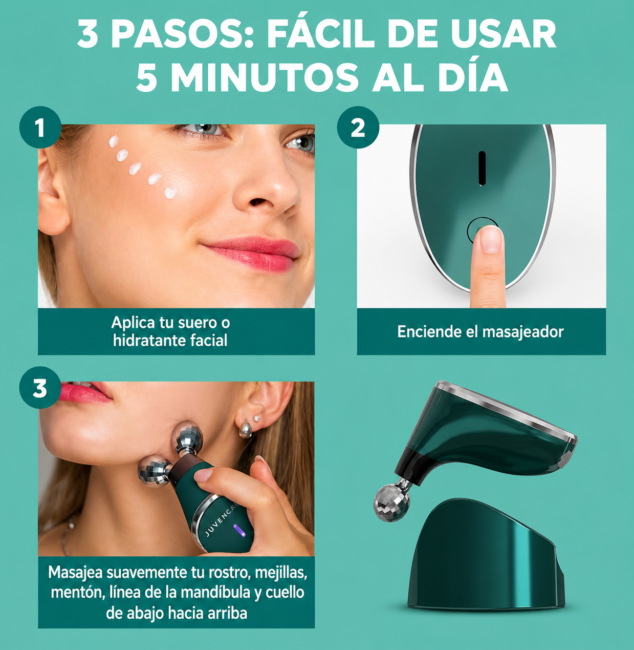 Dispositivo Facial de Microcorriente JUVENCARE 6 en 1. Dispositivo facial de microcorriente avanzado.